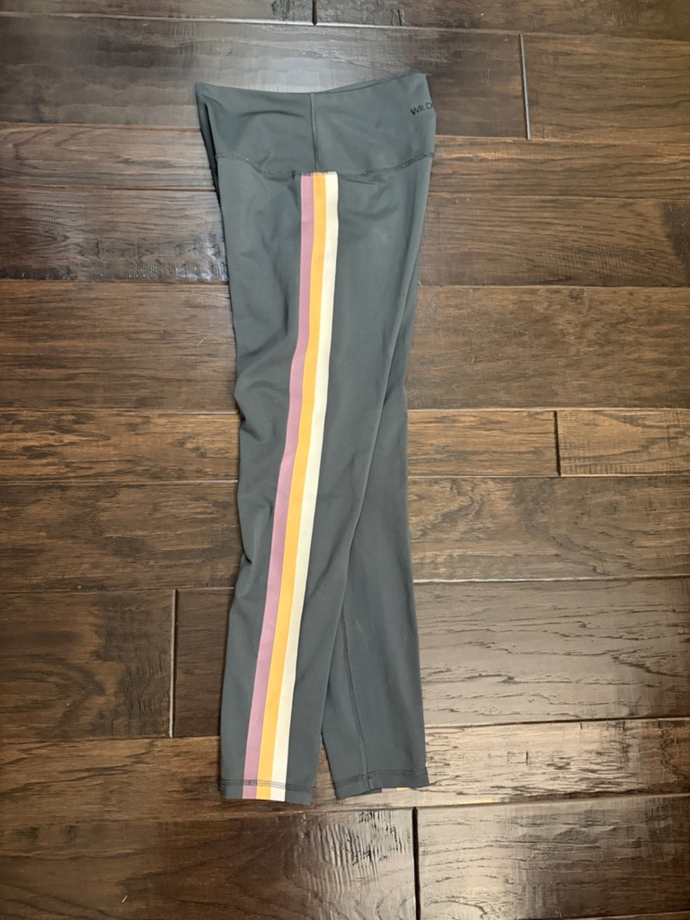 Wildfox Gray Leggings with Pink and Yellow Side Stripes
